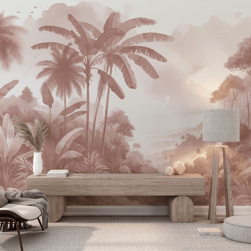 Pink terra cotta jungle wallpaper Watercolor painting of Terra Cotta Warriors in the huge jungle - Carving wallpaper