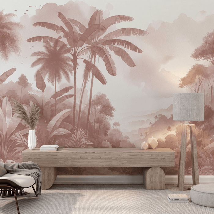 Pink terra cotta jungle wallpaper Watercolor painting of Terra Cotta Warriors in the huge jungle - Carving wallpaper