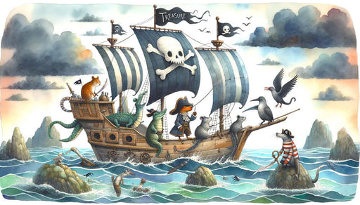 Pirate animal wallpaper mural | Children's room decorative wall - Pirates ship with animals for adventurous kids