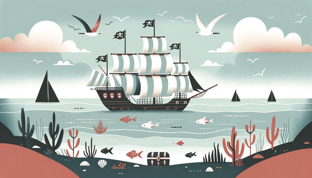Pirate Wallpaper Mural | Fish and Underwater Treasures - Carving wallpaper