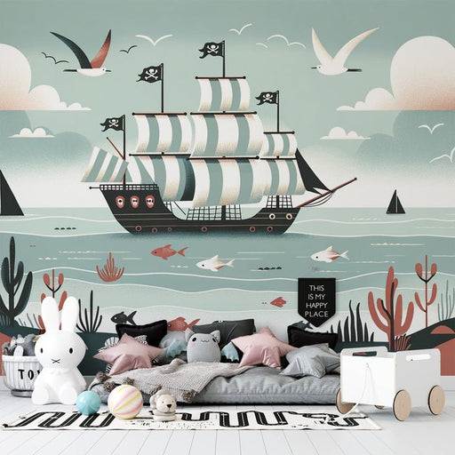 Pirate Wallpaper Mural | Fish and Underwater Treasures - Carving wallpaper