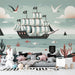 Pirate Wallpaper Mural | Fish and Underwater Treasures - Carving wallpaper