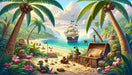 Pirate Wallpaper Mural | Treasure Map Under Coconut Trees - Carving wallpaper