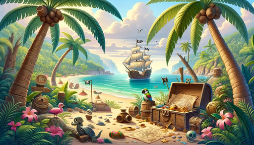 Pirate Wallpaper Mural | Treasure Map Under Coconut Trees - Carving wallpaper