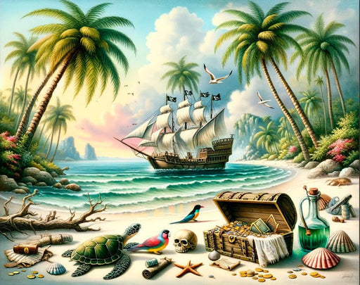 Pirate Wallpaper Mural | Turtles and Stranded Treasures - Carving wallpaper
