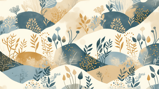 Plant Geometry Wallpaper Mural | Blue Brown Tone - Carving wallpaper