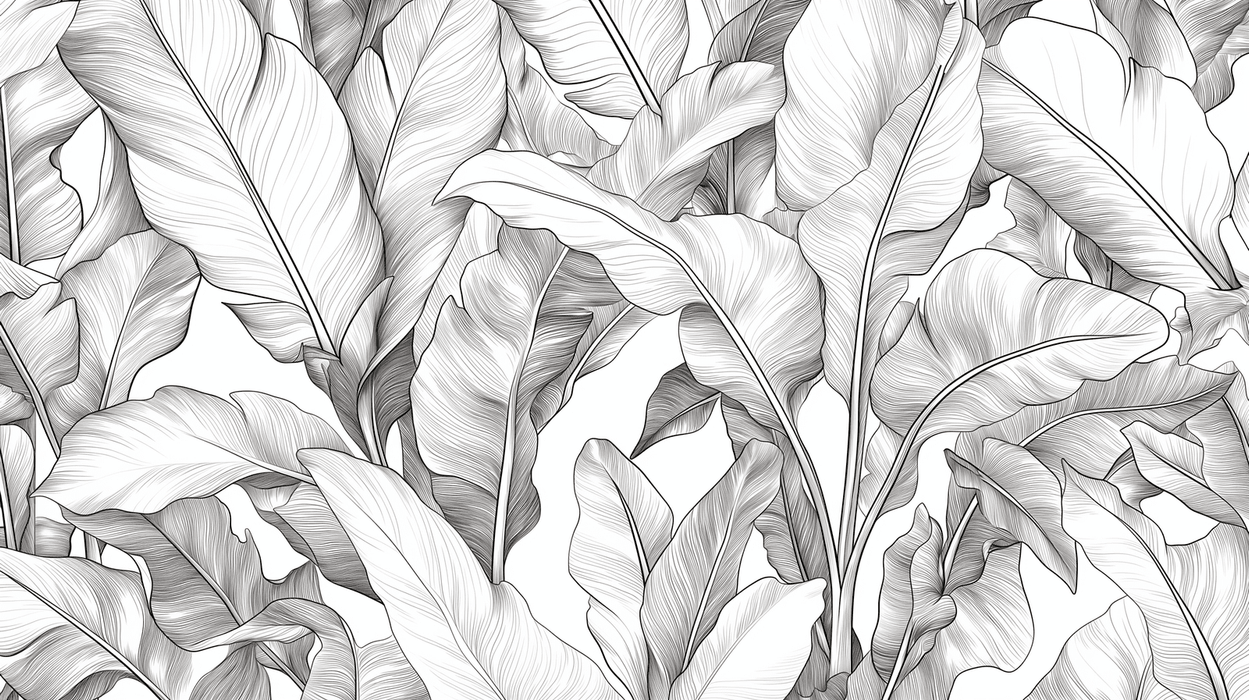 Plant Leaf Wallpaper Mural | Black and White Leaves - Carving wallpaper