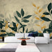Plant Leaf Wallpaper Mural | Dark Green and Golden Leaves - Carving wallpaper