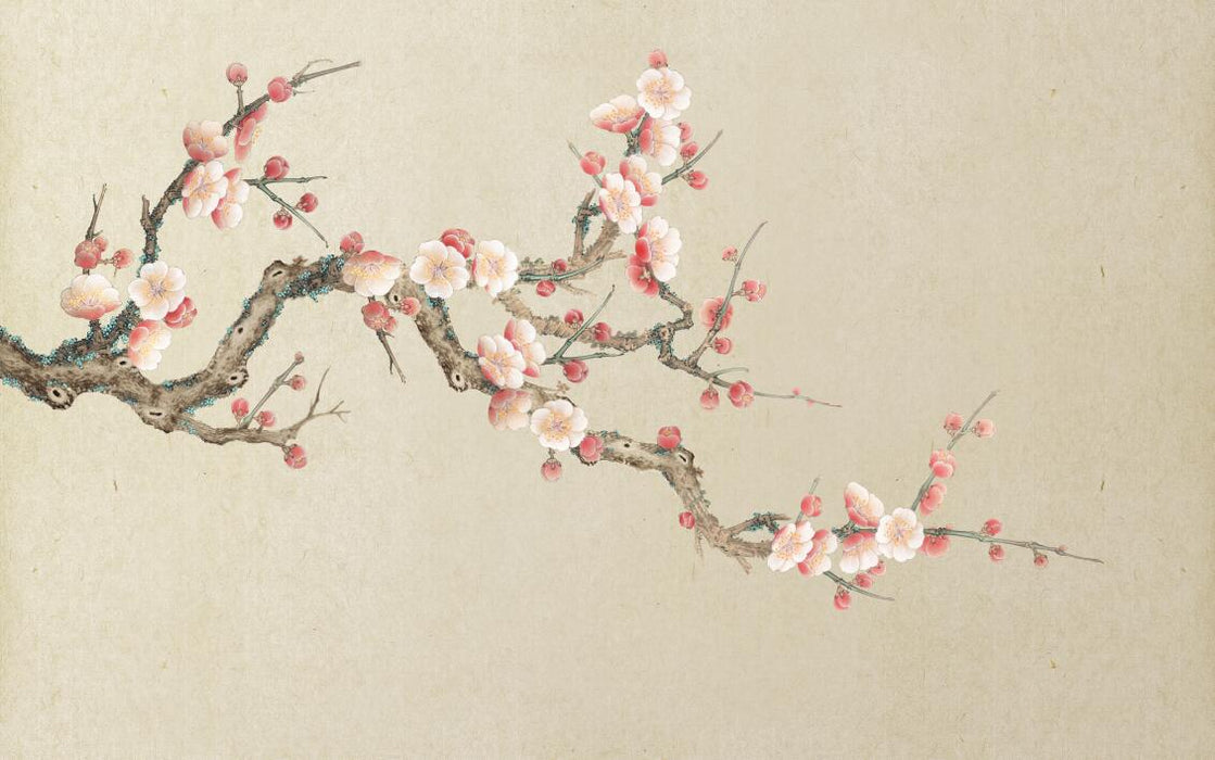 Plum Blossom Wallpaper Mural | Pink and White Plum Blossom Decorative Wallpaper - Carving wallpaper