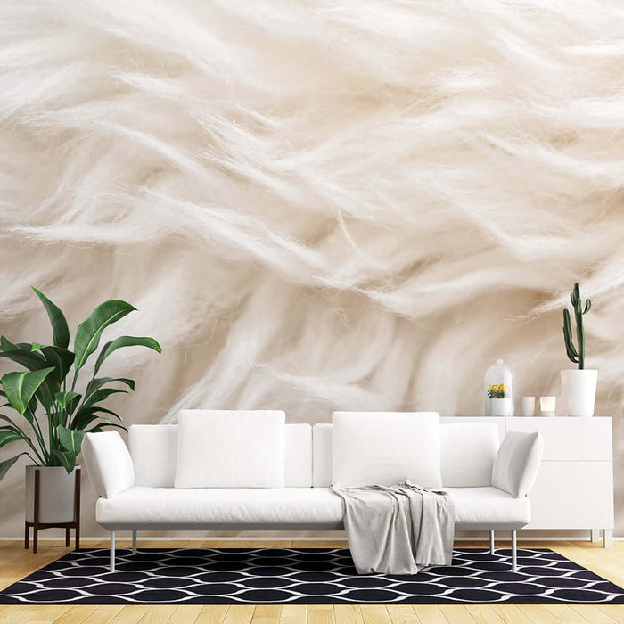 Plush Textured Wallpaper Mural - Milk Aries Cloud Touch decorating a modern living room with creamy clouds, soft textures, and serene atmosphere