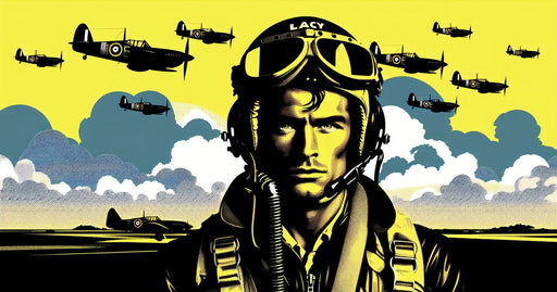 Pop Art Aviation Mural: LACY Pilot & Fighter Jet Squadron - Bold Yellow/Black Wallpaper