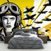 Pop Art Pilot Wallpaper Mural – Bold Black & Yellow Aviation Theme – High-Resolution Décor for Bedroom & Living Room