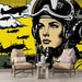Pop Art Pilot Wallpaper Mural – Dynamic Plane & Clouds Design | Black & Yellow High-Impact Décor