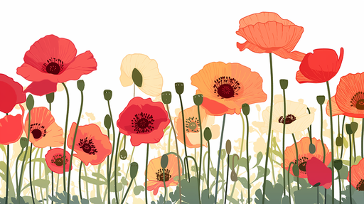 Poppy mural wallpaper | white background painting