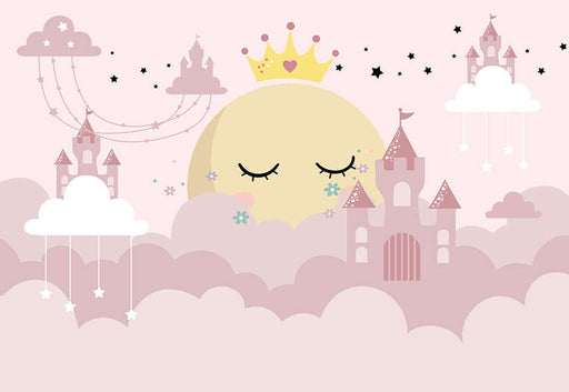 Princess Castle Wallpaper Mural | Sweet Decorative Wall in Children's Room Bedroom - dreamy princess moon castle scene for kids' room