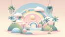 Rainbow Wallpaper Mural | Clouds and Flamingos with Tropical Oasis - Carving wallpaper