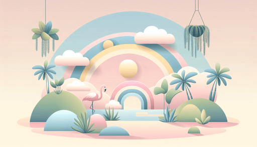 Rainbow Wallpaper Mural | Clouds and Flamingos with Tropical Oasis - Carving wallpaper