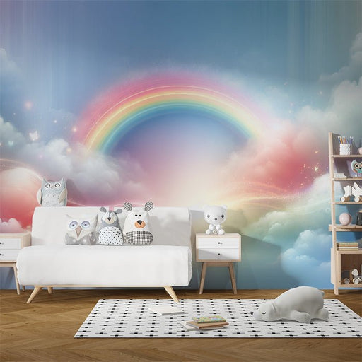 Rainbow Wallpaper Mural | Clouds and Sky Colored by Magical Rainbow - Carving wallpaper