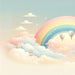 Rainbow Wallpaper Mural | Clouds on a Soft Balloon Background with rainbow, clouds, pink flowers, hot air balloons and stars in a dreamy fairytale sky