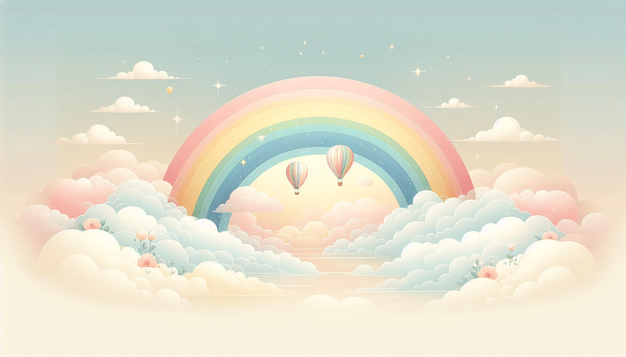 Rainbow Wallpaper Mural | Clouds on a Soft Balloon Background - Carving wallpaper