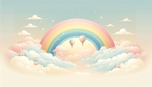 Rainbow Wallpaper Mural | Clouds on a Soft Balloon Background - Carving wallpaper