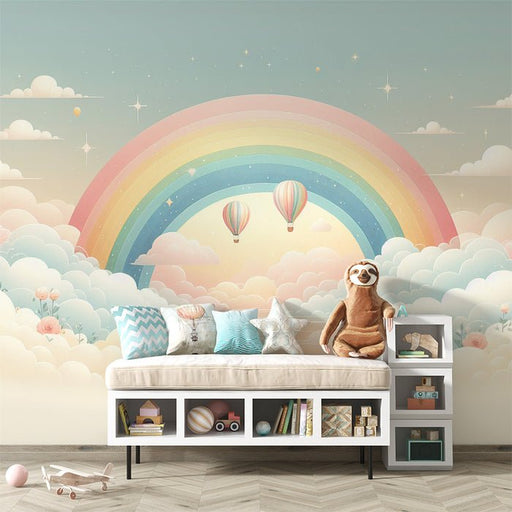 Rainbow Wallpaper Mural | Clouds on a Soft Balloon Background - Carving wallpaper
