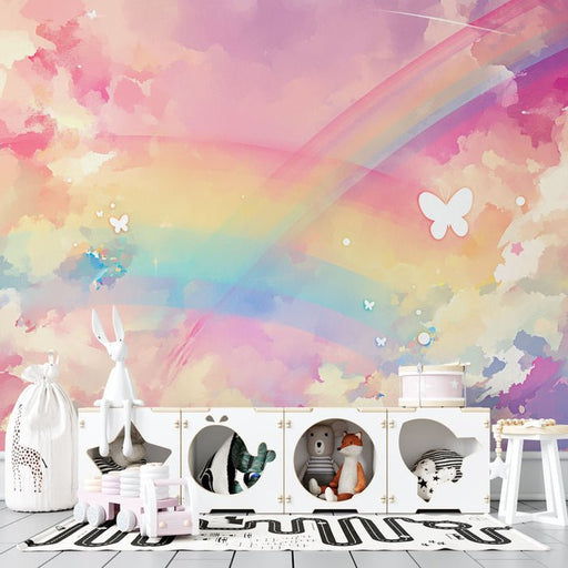 Rainbow Wallpaper Mural | Multi colored Background and Butterfly - Carving wallpaper