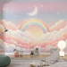 Rainbow wallpaper with pink clouds, stars, and new moon - Carving wallpaper