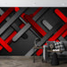 Red black contrasting geometric mural | interlaced line wallpaper - Carving wallpaper