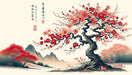 Red plum tree | wallpaper mural - Carving wallpaper