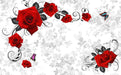 Red Rose Wallpaper Mural | Red Rose with Gray Vine - Carving wallpaper