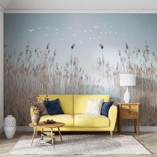 Reed wallpaper mural | Reed flying birds create a peaceful atmosphere - Carving wallpaper