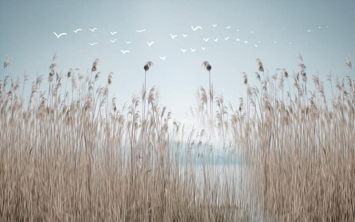 Reed wallpaper mural | Reed flying birds create a peaceful atmosphere - Carving wallpaper