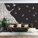 Relief feather bird wallpaper | black and white wing decoration mural with three-dimensional feather textures and flying birds gallery art