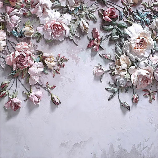 Relief flower wallpaper mural | Romantic pink flowers - Carving wallpaper