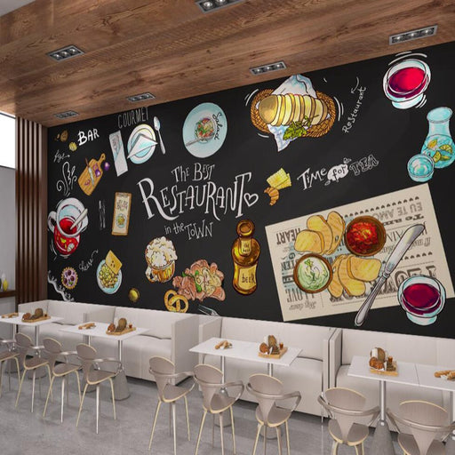 Restaurant wallpaper mural | Blackboard style food illustration, restaurant themed mural - Carving wallpaper