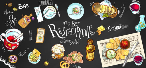 Restaurant wallpaper mural | Blackboard style food illustration, restaurant themed mural - Carving wallpaper