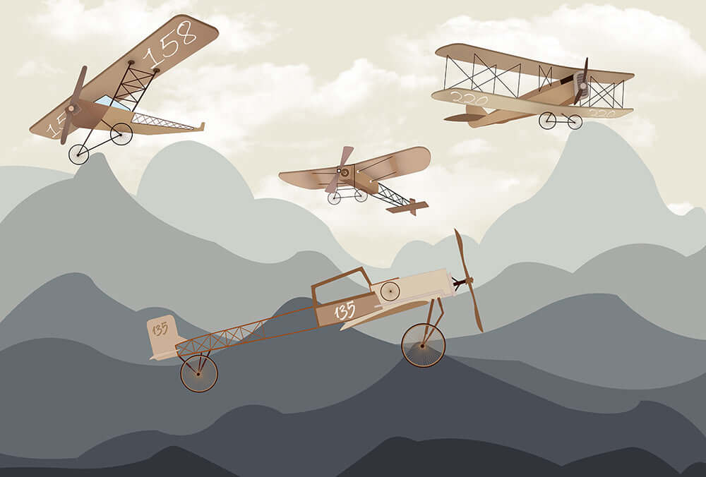 Retro airplane wallpaper | Nostalgic flying decoration painting for living room and bedroom