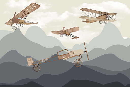 Retro airplane wallpaper | Nostalgic flying decoration painting for living room and bedroom