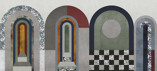 Retro arch wallpaper mural | Living room entrance art collage decorative wall