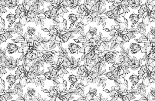 Retro black and white rose wallpaper mural | Hand drawn floral sketches