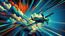 Retro Fighter Jet Mural Wallpaper - Dynamic Blue & Orange Cloud Design