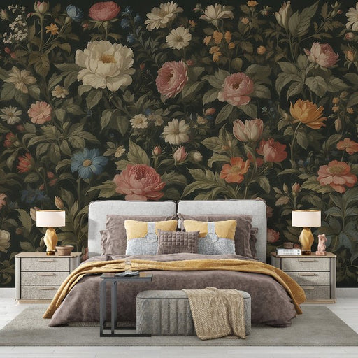 Retro floral wallpaper mural | Monotonic retro color tone - Carving wallpaper