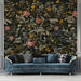 Retro floral wallpaper mural | Neutral floral mural on dark background - Carving wallpaper
