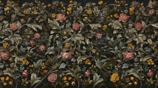 Retro floral wallpaper mural | Neutral floral mural on dark background - Carving wallpaper