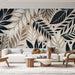 Retro Nature Leaf Mural Wallpaper - Black on Beige