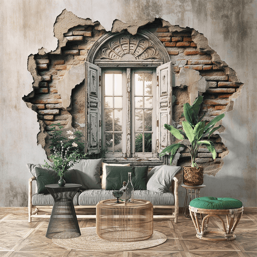 Retro wallpaper mural | Broken wall - Carving wallpaper