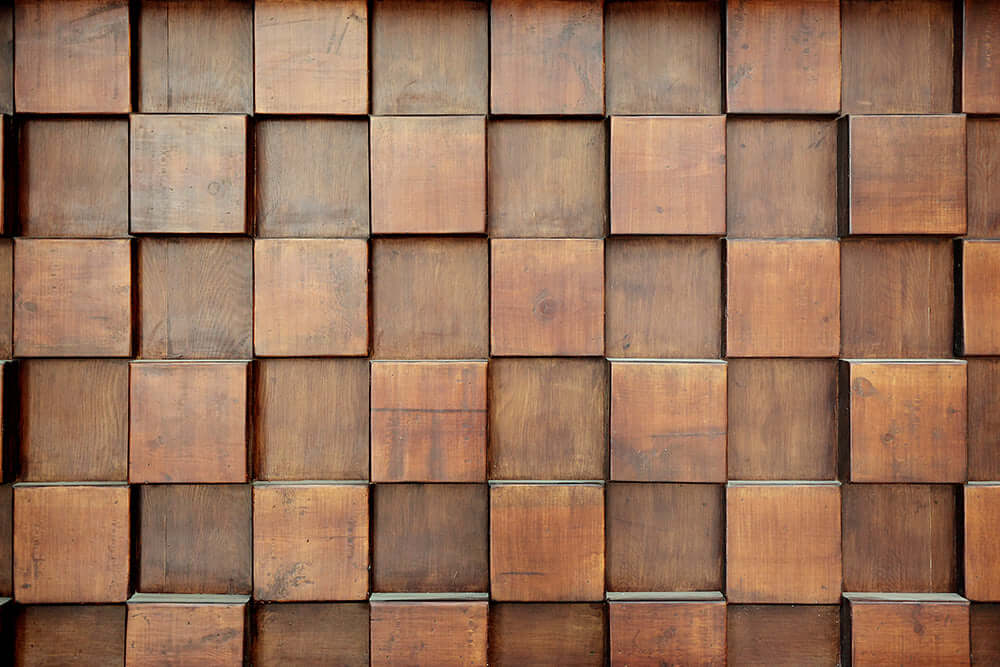 Retro Wood Block Effect 3D Wallpaper - Natural & Textured: close-up of warm wooden block pattern showcasing textured, stacked wood cubes for depth and vintage appeal