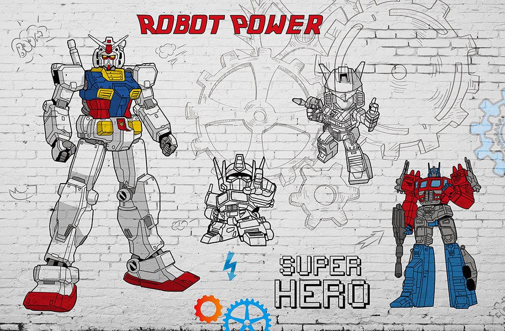 Robot themed wallpaper | Mech Warrior children's mural - Carving wallpaper