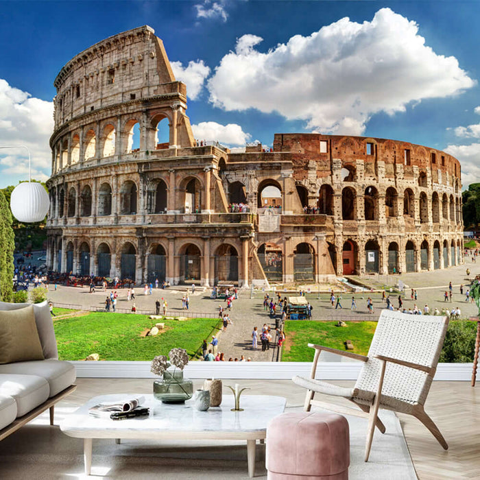 Roman Colosseum Landscape Wallpaper | European Architectural Decoration - Epic Colosseum scene bringing European retro travel aesthetics to your home